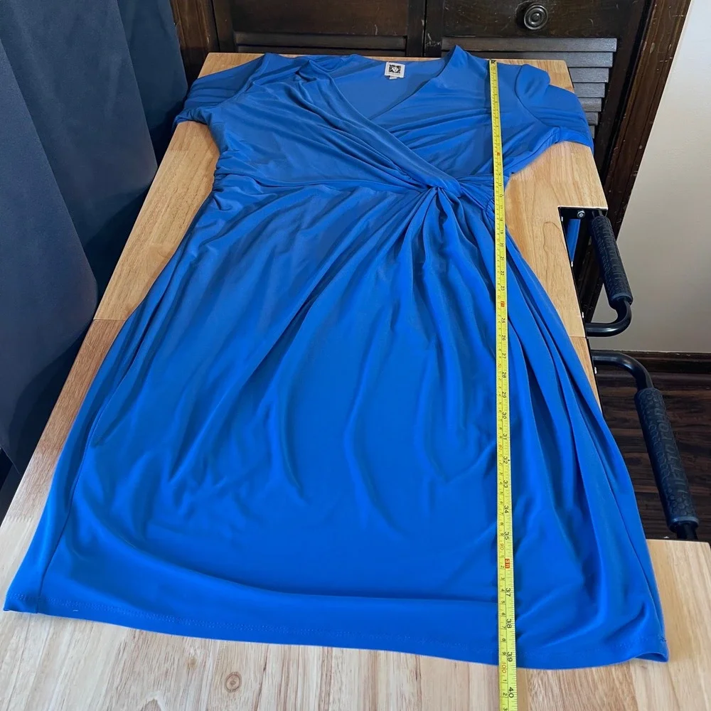 Anne Klein Womens Plus 1X Royal Blue Faux Wrap Side Knot 3/4 Sleeve Dress